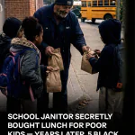 The School Janitor’s Quiet Kindness Changed Lives – Years Later, 5 Black SUVs Parked near His Trailer